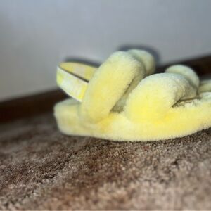 UGG Yellow Fuzzy Shearling Slide Sandals